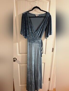 Baltic Born Velvet Wrap Maxi Dress - Dusty Blue